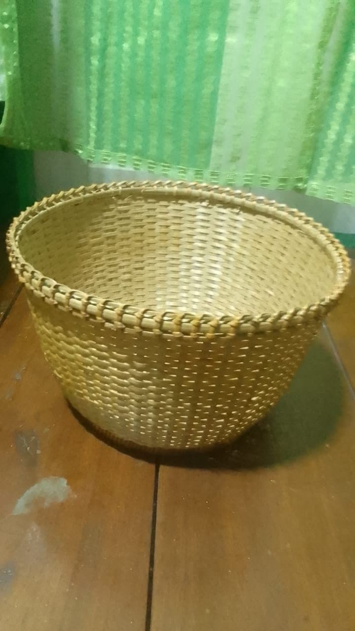 Round deep bamboo bowl basket in natural finish