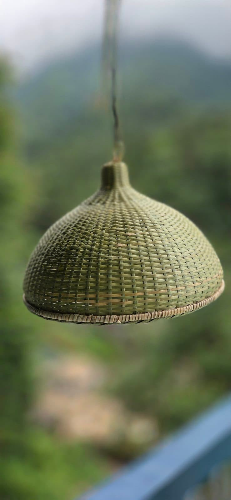 Shallow dome bamboo pendant shade