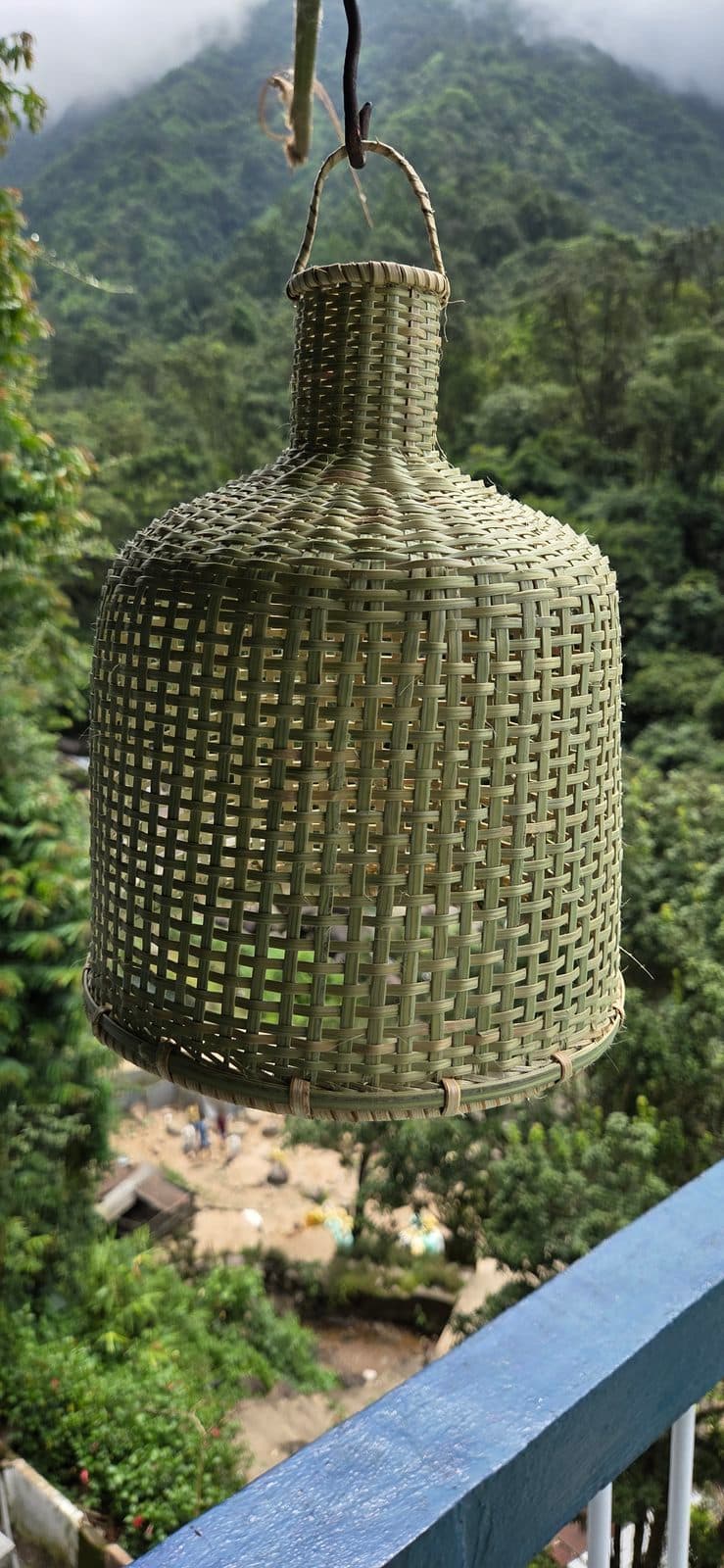 Tall barrel-profile bamboo pendant shade