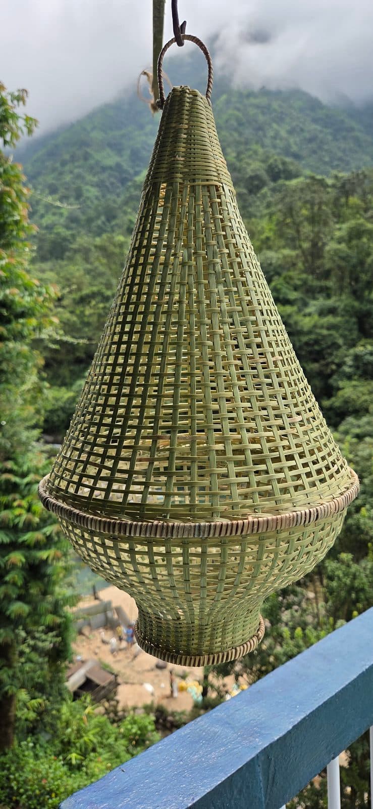 Narrow conical bamboo lampshade in fine twill