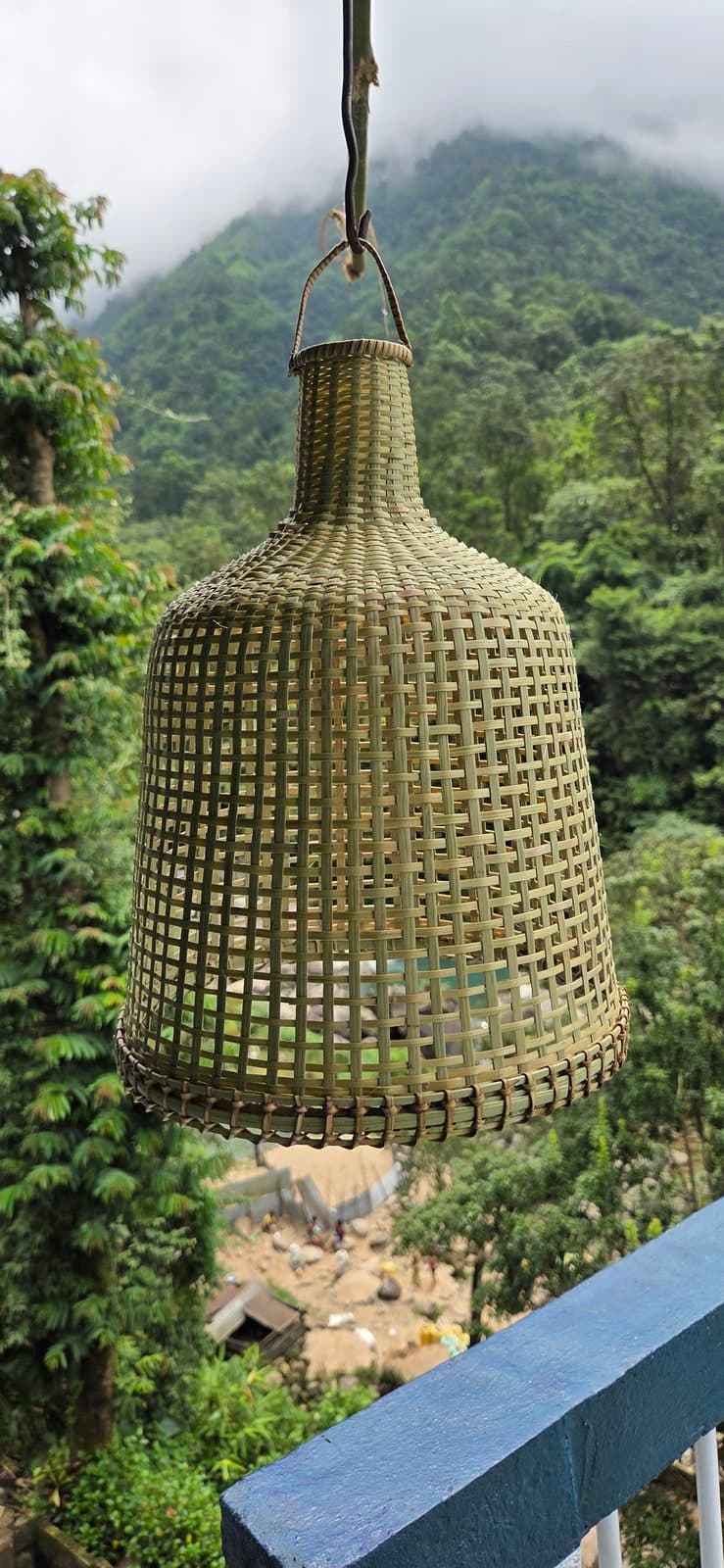 Bamboo pendant shade with tapered woven neck