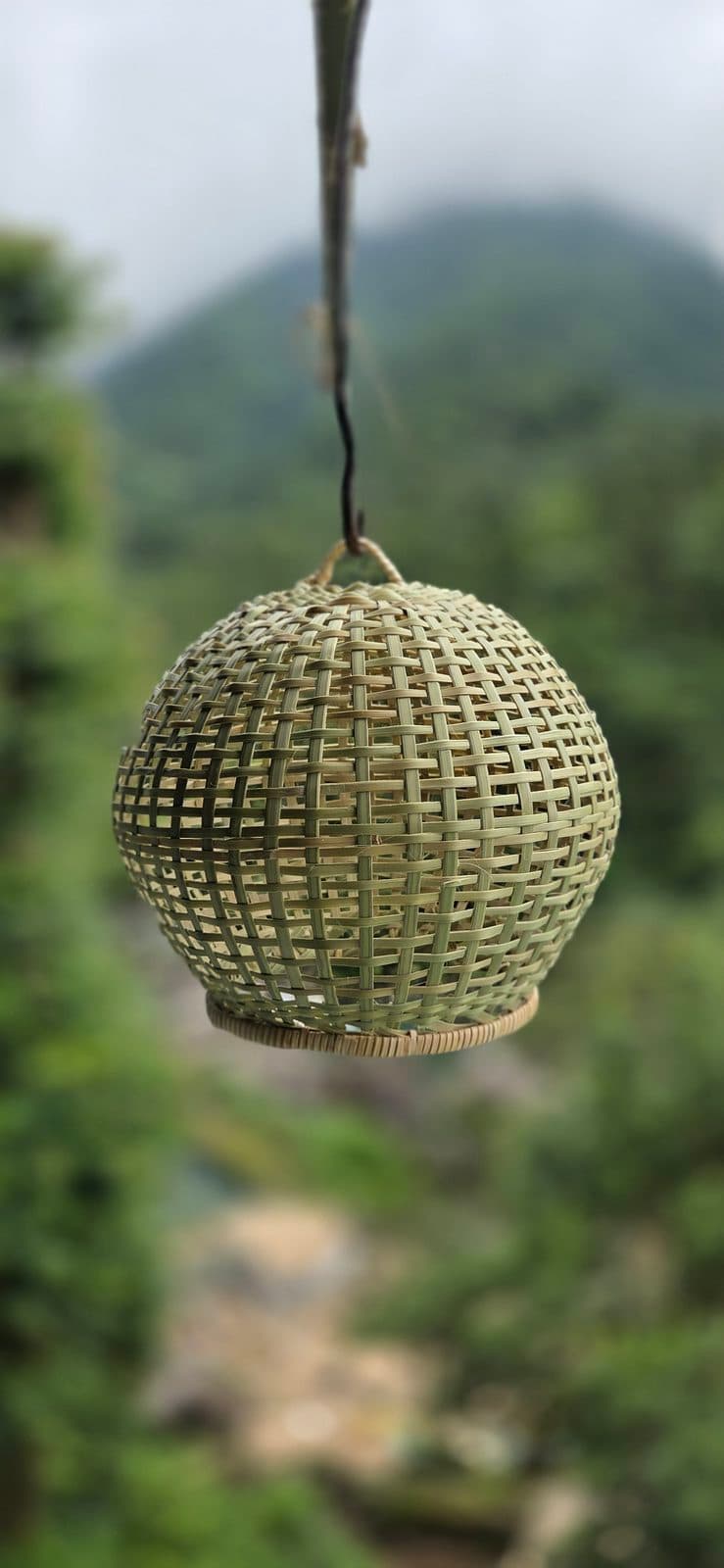 Spherical woven bamboo globe pendant shade
