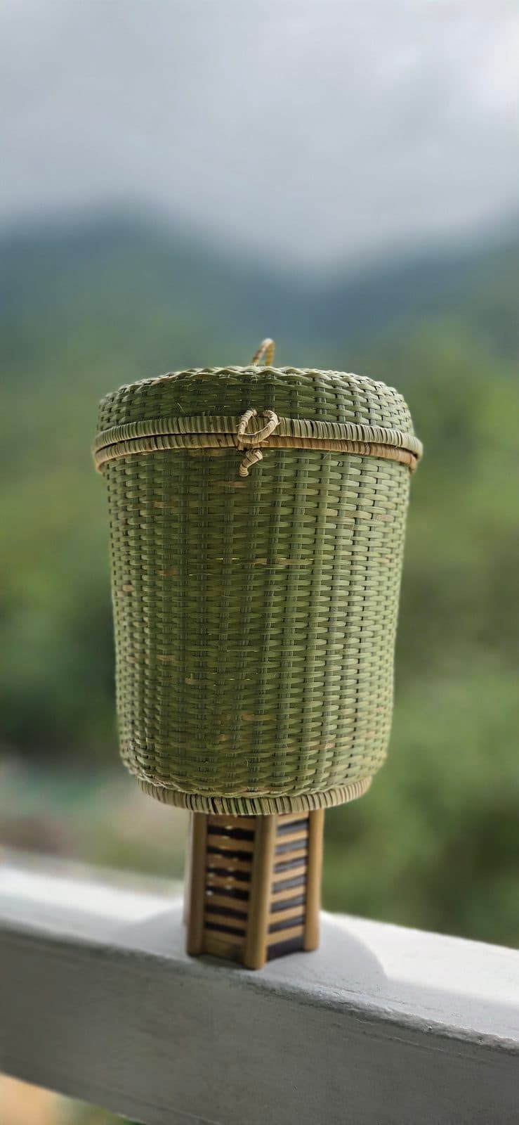 Tall tapered laundry basket in green bamboo