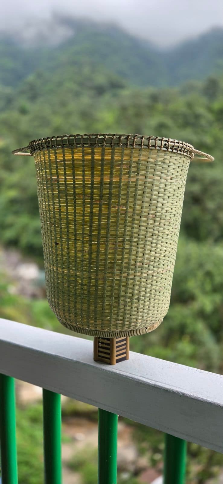 Green bamboo laundry basket