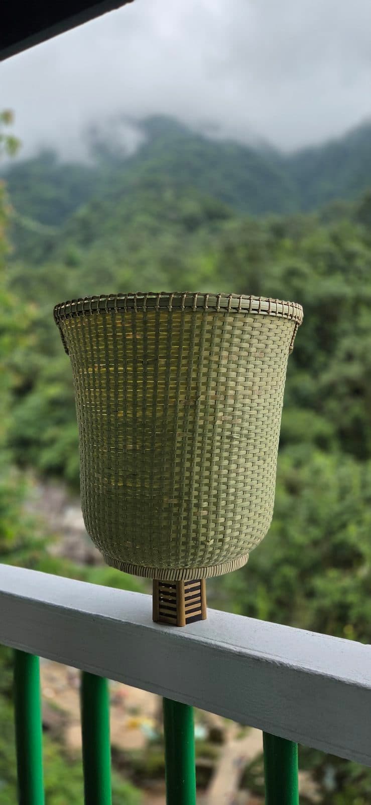 Woven laundry basket seen from the side