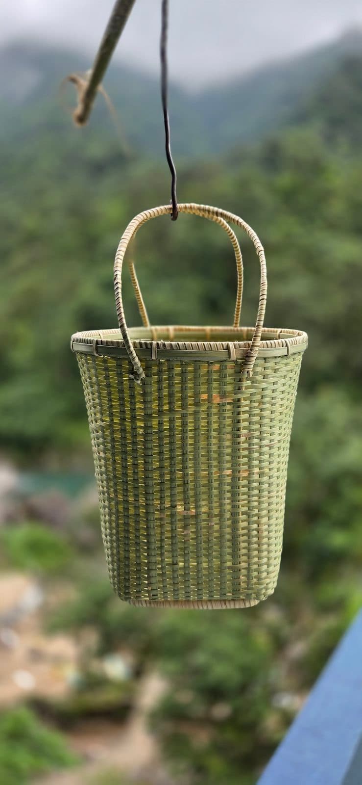 Handwoven cane tote basket